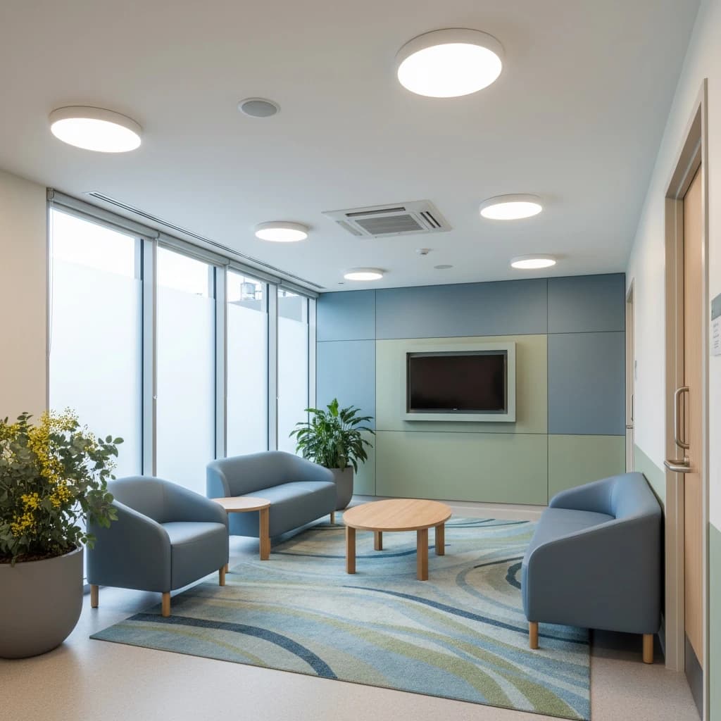 Illustrative refurbished healthcare interior with seating and natural light